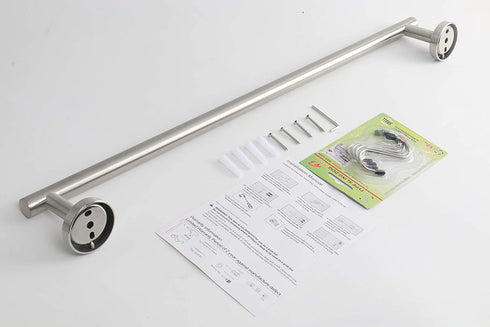 TocTen Bath Towel Bar - Thicken SUS304 Stainless Steel Towel Rack for Bathroom with 4 S Hooks, Bathroom Accessories Towel Rod Heavy Duty Wall Mounted Towel Holder (24IN, Brushed Nickel)