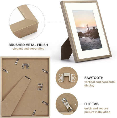 11x14 Picture Frame with Mat for 8x10, 8.5x11 Pictures, Antique Bronze Aluminum Metal Photo Frames for Landscape/Portrait/Poster/Prints/Arts, Wall Mounting or Tabletop Display (Brushed Bronze, 1-Pack)