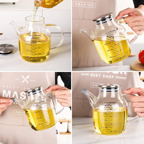 Glass Cooking Oil Dispenser 30oz - ZDZDZ Glass Cruet Vinegar Dispenser, Oil Bottle for Kitchen, BBQ, Making Salad, Cooking, Baking, Roasting, Grilling,Frying