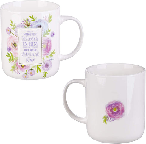 Christian Art Gifts Ceramic Coffee/Tea Mug Set for Women | Inspirational Watercolor Flowers Design Bible Verse Mug Set | Boxed Set/4 Coffee Cups