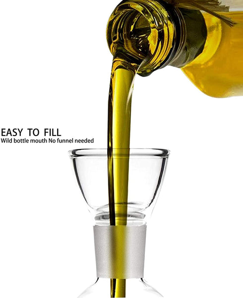 HAIZEEN 13ounce/ 380 ml Clear Glass Olive Oil Dispenser Bottle - Oil & Vinegar Cruet with Pourers and NO Funnel Needed - Olive Oil Carafe Decanter for Kitchen and BBQ