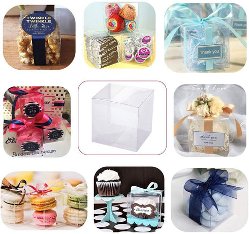 BENECREAT 30 Pack 3x3x3 Inches Plastic Party Favor Box for Valentine's Day Choclates and Wedding Party Candy Cookies Favors
