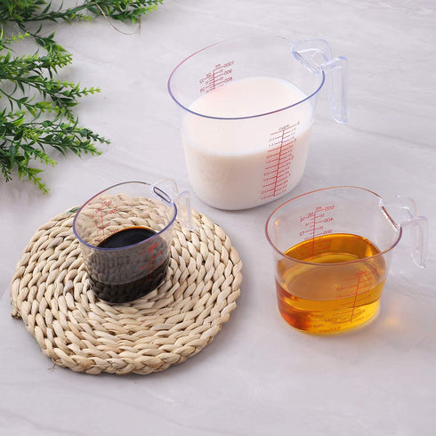 Drizom Measuring Cups Set , Good Grips 3-Piece Measuring Cup Set of BPA-free Stackable Clear Heat-resistant Plastic with Unique Plug-in Nested Design Handle and Multiple Angled Measurement Scales