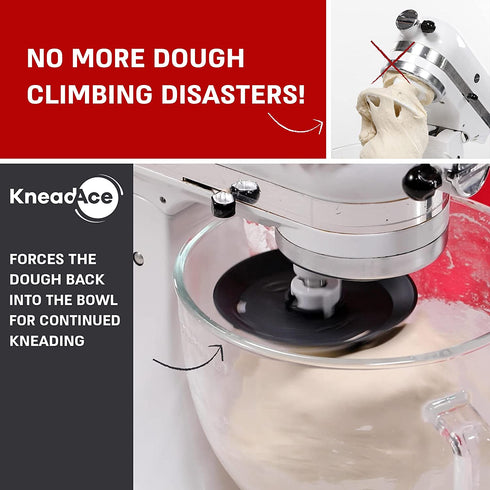 KneadAce Dough Hook Shield For Kitchen Aid - Prevents Your Dough from Climbing Up and Clogging Up Your Mixer Mess Free Mixer Accessory Compatible With Most KitchenAid C Shape Dough Hooks (Dark Grey)