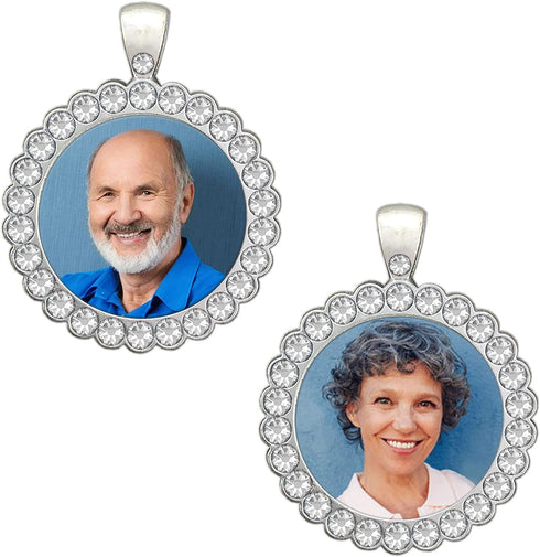 Bridal Wedding Bouquet Photo Charm Silver Rhinestone Photo Charm Pack of 2 with Resizing Software