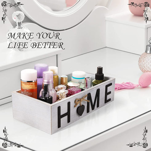 Bathroom Decor Box Toilet Paper Storage Box Bathroom Wood Tank with Home Sign Rustic Paper Holder Box Decor for Farmhouse Home Kitchen Bathroom Countertop Decor (White)