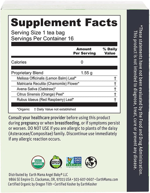 Earth Mama Organic Peaceful Mama Tea Bags for Pregnancy and Beyond, Citrus Chamomile, Stress Less, 16 Count, Pack of 3