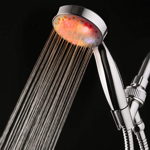 KAIREY Led Shower Head 7 Color Light Change Automatically Handheld Showerhead Polished Chrome with 60 Inches Stainless Steel Hose and Adjustable Bracket