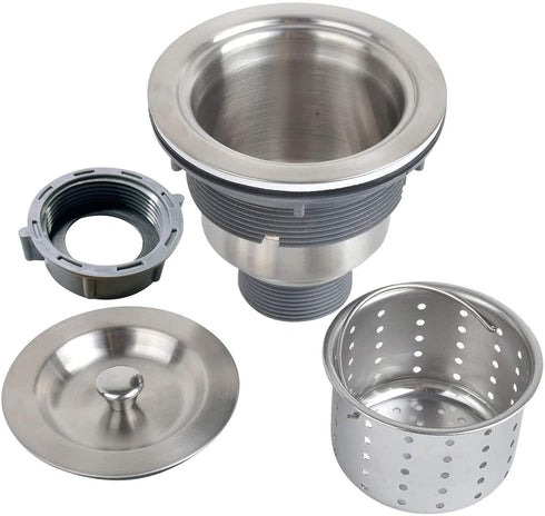 Kitchen Sink Drain 3-1/2 Inch Sink Drain Assembly Kit, Removable Deep Sink Strainer Basket with Sink Stopper/Sealing Lid for Home, Kitchen, Stainless Steel