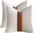 cygnus Set of 2 Farmhouse Decor Stripe Patchwork Linen Throw Pillow Covers,Modern Tan Faux Leather Accent Pillow Covers 18x18 inch,Gray