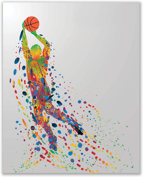 Rainbow Basketball Wall Art Decor - Set of 4 (8x10) Unframed Poster Prints