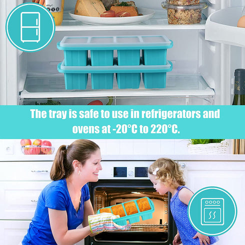 Large Ice Cube Freezing Tray Non-stick Soup, Silicone Freezing Tray with Lid, Multifunction Freezer Container with 4 Compartments for Storing and Freezing Soups, Broths, Sauces and Liquid Diets Wait