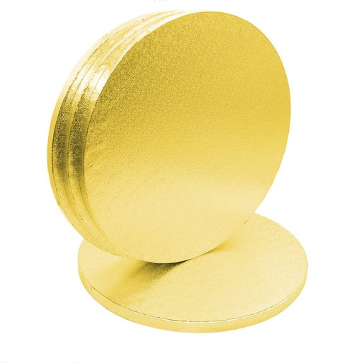 MR.FOAM 12 Inch Cake Board Drums Round, 5PCS Cake Boards Rounds Sturdy 1/2 inch Thick for Heavy Or Multi-Tiered Cakes Gold Pizza Base Disposable Cake Drums, Corrugated Paper Board (Gold)