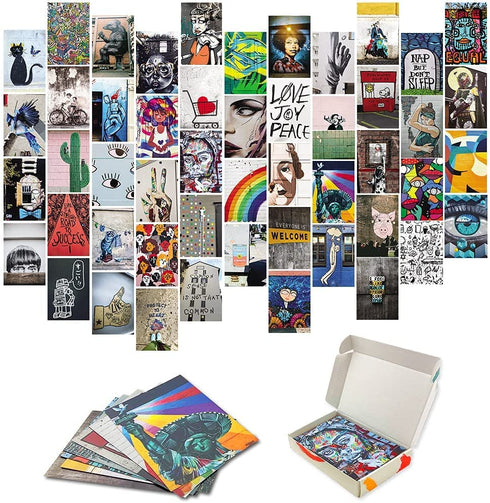 Sumairu Aesthetic Picture Collage Kit for Wall 50 Pcs Street Art Pictures for Wall Collage | Premium Aesthetic Photo Collage Kit for Bedroom Wall Art Decor | 4 x 6-inch Postcards