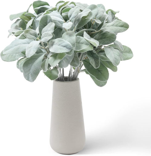 SHACOS Artificial Flocked Lambs Ear Greenery Stem 12 Pcs Faux Lambs Ear Stems Bulk Foliage Leaves Plant Spray for Home Wedding DIY Floral Arrangement
