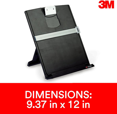 3M Desktop Document Holder Copy Holder, Adjustable Clip Holds Portrait and Landscape Documents for Easy Viewing, Bottom Ledge Has Lip to Keep up to 150 Sheets Securely in Place, Black (DH340MB)