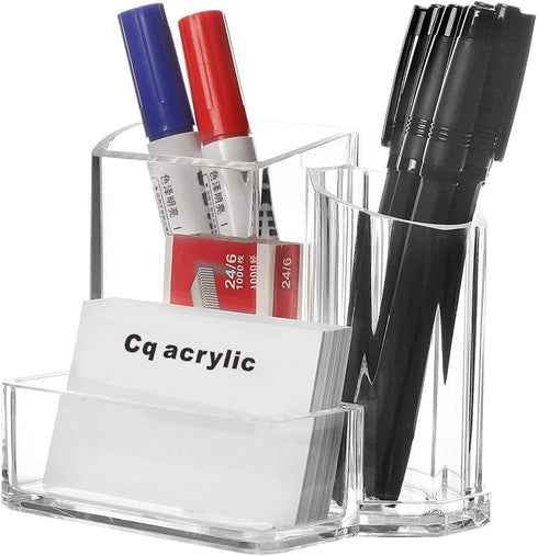 Cq acrylic Pen and Pencil Holders Cups Business Card Holder Box Office Supplies Desktop Organizer Storage,5.4x3.8x4.4 inch Pack of 1