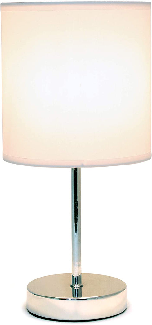 Simple Designs Home LT2007-WHT Chrome Fabric Shade, 5.51" x 5.51" x 11", White Mini Basic Table Lamp