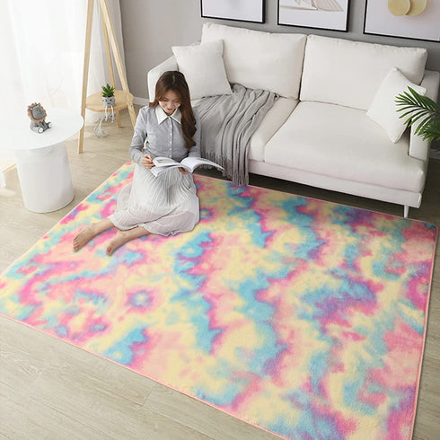 Wondo Super Soft Rainbow Rugs for Girls Bedroom Living Room, Fluffy Colourful Area Rug Shaggy Comfy Modern Home Decor Rugs playroom Mat Cute Plush Carpet for Kids Nursery, 3x5 Feet