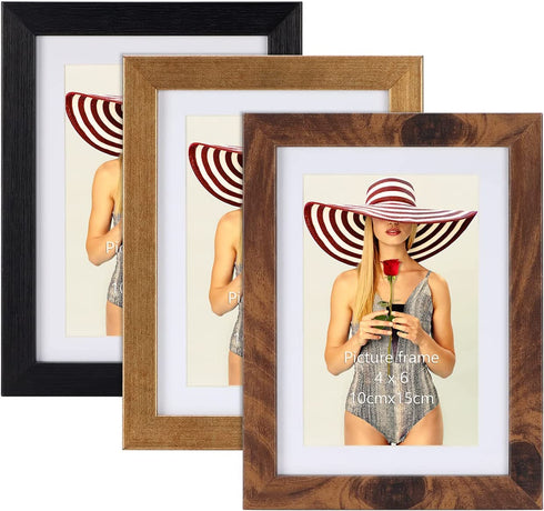 Trwcrt Mixed Colors 4x6 Picture frames Set of 3, Rustic Photo Frames for 4 x 6 Photos with Mat or 5x7 Photos without Mat, Wall and Tabletop Display