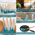 TeamFar 12Pcs Kitchen Cooking Utensils Set, Silicone Kitchen Gadgets Utensil Set for Nonstick Cookware with Wooden Handle, Spatula Spoon Turner, Non-Toxic & Non-Stick, Heat-Resistant, Blue
