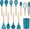 TeamFar 12Pcs Kitchen Cooking Utensils Set, Silicone Kitchen Gadgets Utensil Set for Nonstick Cookware with Wooden Handle, Spatula Spoon Turner, Non-Toxic & Non-Stick, Heat-Resistant, Blue