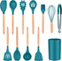 TeamFar 12Pcs Kitchen Cooking Utensils Set, Silicone Kitchen Gadgets Utensil Set for Nonstick Cookware with Wooden Handle, Spatula Spoon Turner, Non-Toxic & Non-Stick, Heat-Resistant, Blue