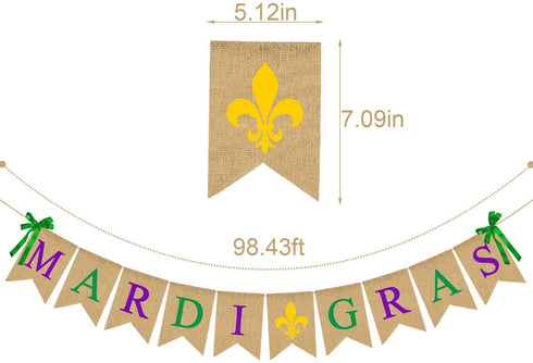 Rainlemon Jute Burlap Mardi Gras Banner March Party Mantel Fireplace Garland Decoration Supply