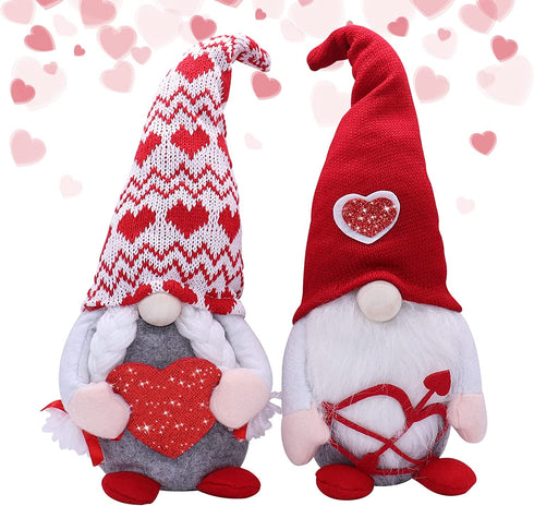 2PCS Valentines Day Gnome Plush Decorations, Gnome Couple, ROTOMOON Elf Gnomes Decor, Swedish Tomte Dwarf Figurines Table Ornaments, Valentines Day Decor, Valentines Gifts