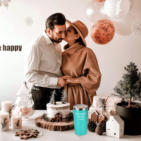 Love You Most The End I Win Travel Tumbler, Gifts for Girlfriend Wife Lovers Her, Valentine™s Day Anniversary Christmas Gift, 20oz Funny Novelty Insulated Stainless Steel Travel Tumbler, Mint
