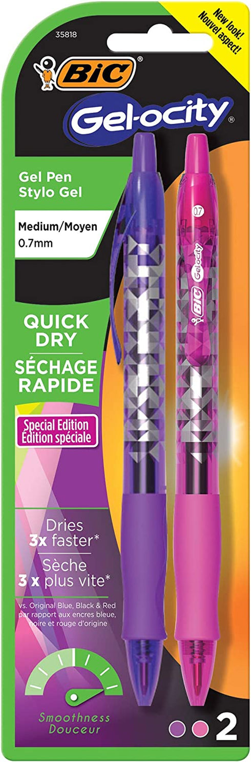 BIC Gel-ocity Quick Dry Special Edition Fashion Gel Pen, Medium Point (0.7mm), Assorted Fashion Colors, 2-Count