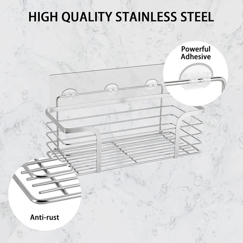 Shower Caddy Shelf Organizer 2-Pack with Soap Dishes, No Drilling Wall Mounted Shower Organizer with 4 Adhesives and 4 Hooks, SUS304 Stainless Steel Shower Storage Rack for Bathroom, Kitchen(Silver)
