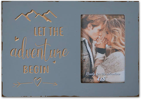 Wedding Engagement Gifts for Couples, Women Bride to Be, Bride and Groom - Boyfriend Girlfriend Engraved Picture Frame 4x6 Inches - Let The Adventure Begin