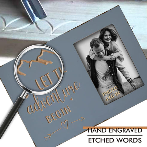Wedding Engagement Gifts for Couples, Women Bride to Be, Bride and Groom - Boyfriend Girlfriend Engraved Picture Frame 4x6 Inches - Let The Adventure Begin