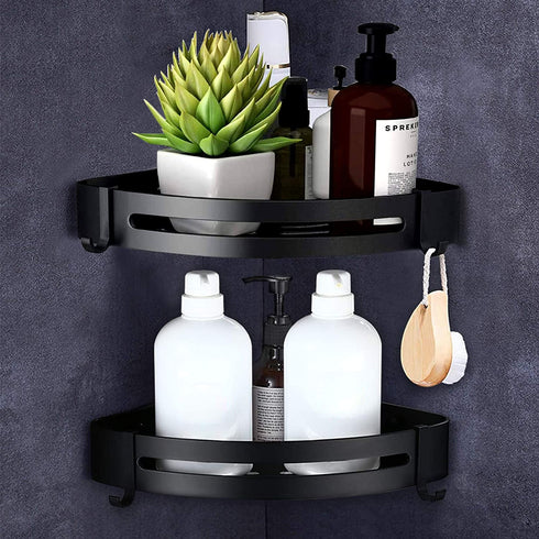 FRABERY 2 Tier Bathroom Corner Shelves, Adhesive Shelf Shower Organizer, Corner Floating Shampoo Holder, Shower Shelf No Drilling