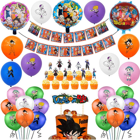 50Pcs Dragon Ball GT Party Decorations,Dragon Ball Party Banner,Super Saiyan Foil Balloon,Dragon Ball Latex Balloon,Dragon Ball Cupcake Topper and Dragon Cake Topper,Goku Party Supplies for kid's
