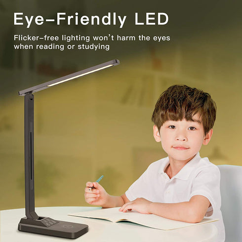 LED Desk Lamp, Colorsmoon 2 in 1 Dimmable Office Table Lamp with 35 Light Settings, Built-in Wireless Charger & USB Charging Port, Multifunctional, Perfect for Home Office/Living Use/Study/Read