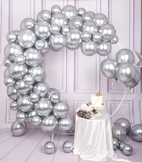 SUWEN Silver Metallic Balloons Kit 67PCS 10 Inch 5 Inch Different Sizes Latex Helium Shiny Chrome Silver Balloons for Birthday Graduation Anniversary Party Decorations