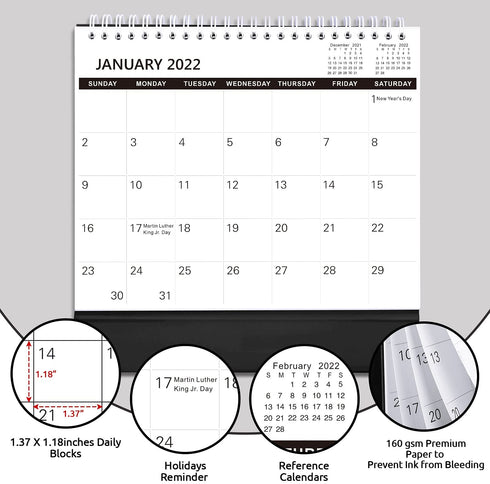 SKYDUE Desk Calendar 2022, Calendar 2022 Small 10" x 8.6", from Now to Dec 2022 Standing Flip Black Desk Calendar with To-Do list Suit for Office, School