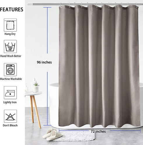 AooHome 72x96 inch Fabric Shower Curtain Liner, Waterproof Extra Long Bathroom Curtain for Hotel with Hooks, Weighted Hem, Chocolate