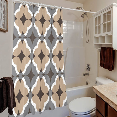 Brown Design Shower Curtains for Bathroom, Boho Shower Curtain, Retro Tan White Geometric Pattern Bath Shower Curtain Waterproof, Grey and Brown Fabric Bathroom Accessories Set with Hooks