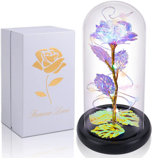 Beferr Mother's Day Unique Gift for Women, Galaxy Rose Glass Crystal Flower Gift in Glass Dome with LED Light Mothers Day Birthday Gift Ideas for Mom/Wife/Grandma/Daughters