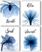 VOUORON Blue Elegant Tulip Relax Soak Unwind Breathe Bathroom Wall Decor Bathroom Wall Art Prints Set of 4 (8”X10” Canvas Picture) Bathroom Spa Woman Girl Bedroom Art Painting Home Decor Unframed