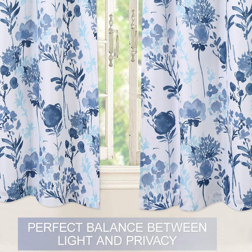 Haperlare Blue Leaf Flower Printed Valance Curtains for Kitchen Cafe Curtains, Floral Print Bathroom Window Curtains, Multi Color Window Treatment, 54" x 15", Navy Blue/Light Blue