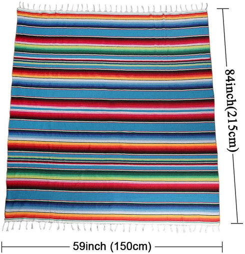 AerWo 59 x 84 Inch Mexican Tablecloth Mexican Serape Blanket for Mexican Party Wedding Cinco De Mayo Fiesta Decorations Outdoor Picnics Dining Table Cover, Large Square Cotton Fringe Table Cloth