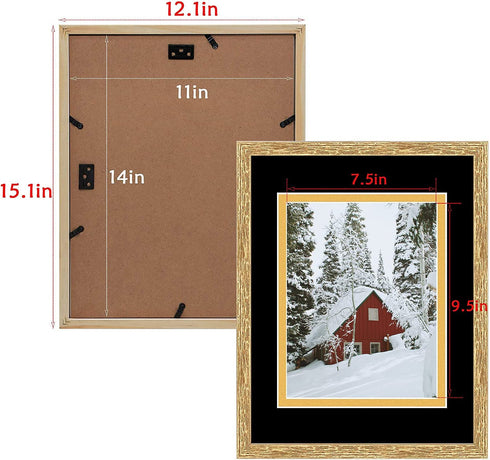 Golden State Art, 11x14 Distressed Gold Wood Frame with Black over Gold Double Mat - Displays 8x10 Photos - Real Glass, Sawtooth Hangers, Back Turn Buttons - Wall Mounting, Landscape, Portrait