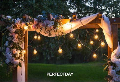 PERFECTDAY Solar String Lights, Shatterproof LED Solar String Light Outdoor G40 Umbrella Lights with 25 Bulbs - 27 Ft Patio Waterproof Lights