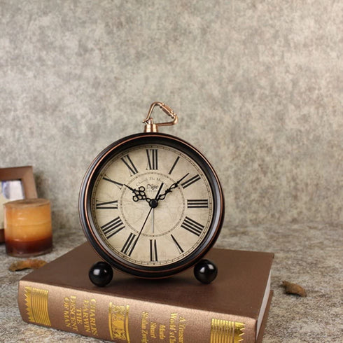 JUSTUP 5.2" Classic Retro Clock, European Style Vintage Silent Desk Alarm Clock Non Ticking Quartz Movement Battery Operated, HD Glass Lens, Easy to Read (SZ03)