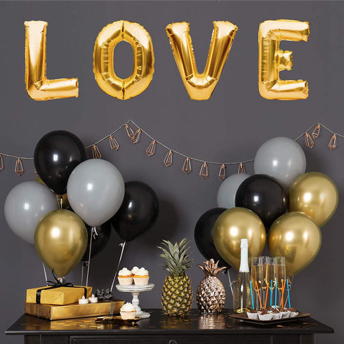 RUBFAC 92pcs Metallic Gold Balloons Chrome Gold Balloon Different Sizes 18 12 10 5 Inch Gold Latex Balloons for Birthday Party Graduation Baby Shower