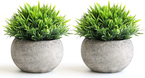 THE BLOOM TIMES 2 Pcs Fake Plants for Bathroom/Home Office Decor, Small Artificial Faux Greenery for House Decorations (Potted Plants)